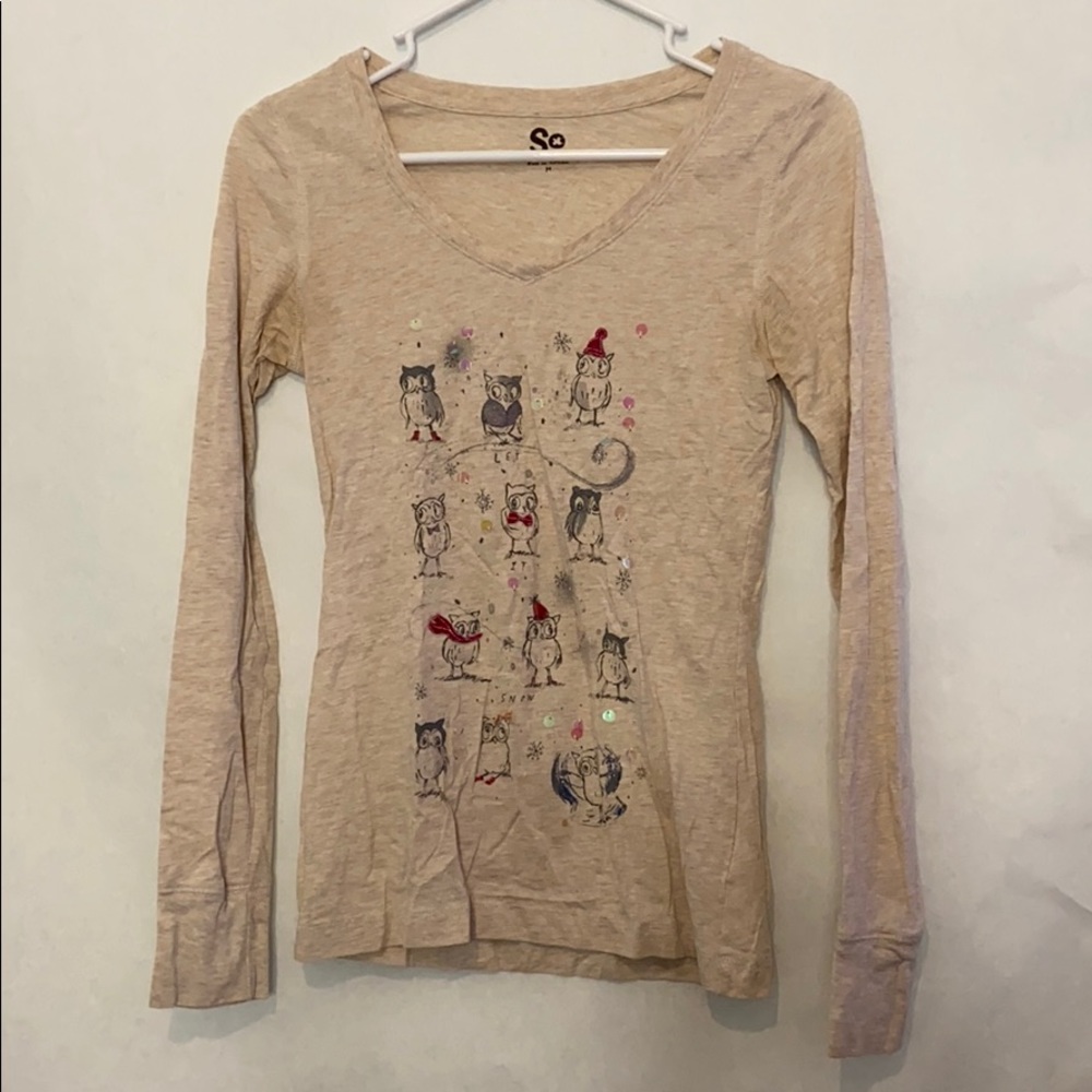 SO Winter Owl Beige Let It Snow Long Sleeve Shirt